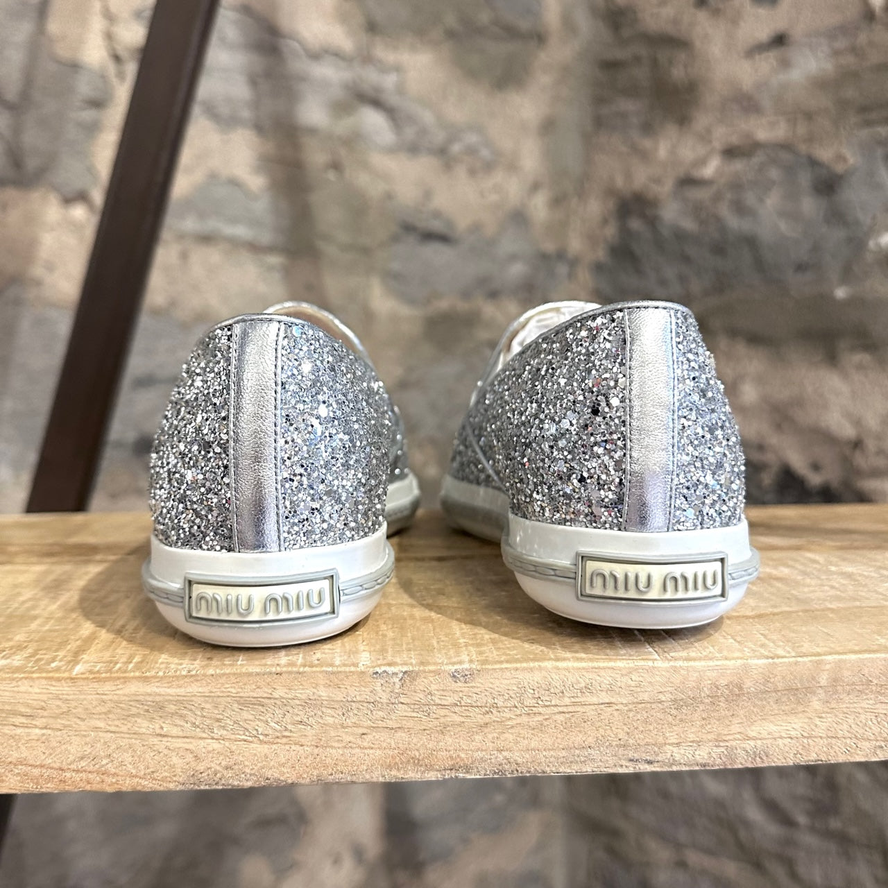 Miu Miu Silver Glitter Low Top Sneakers Size 39.5 Miu Miu | TLC